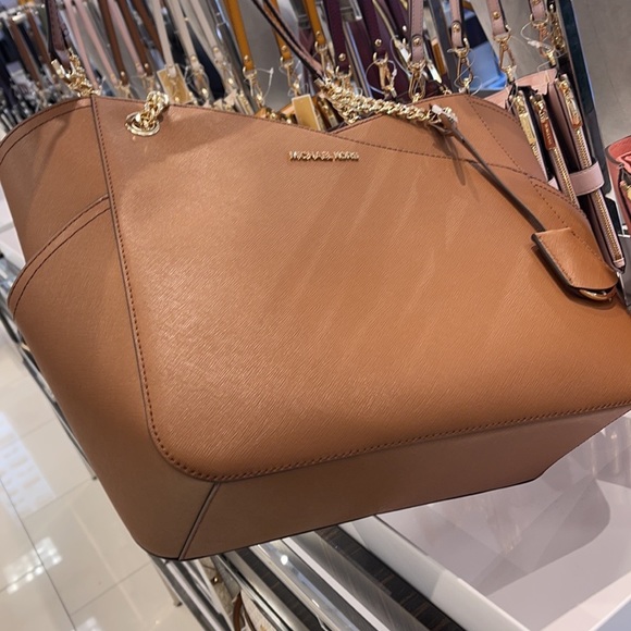 MICHAEL KORS LARGE X CHAIN LOGO SHOULDER BAG BROWN - Picture 14 of 16